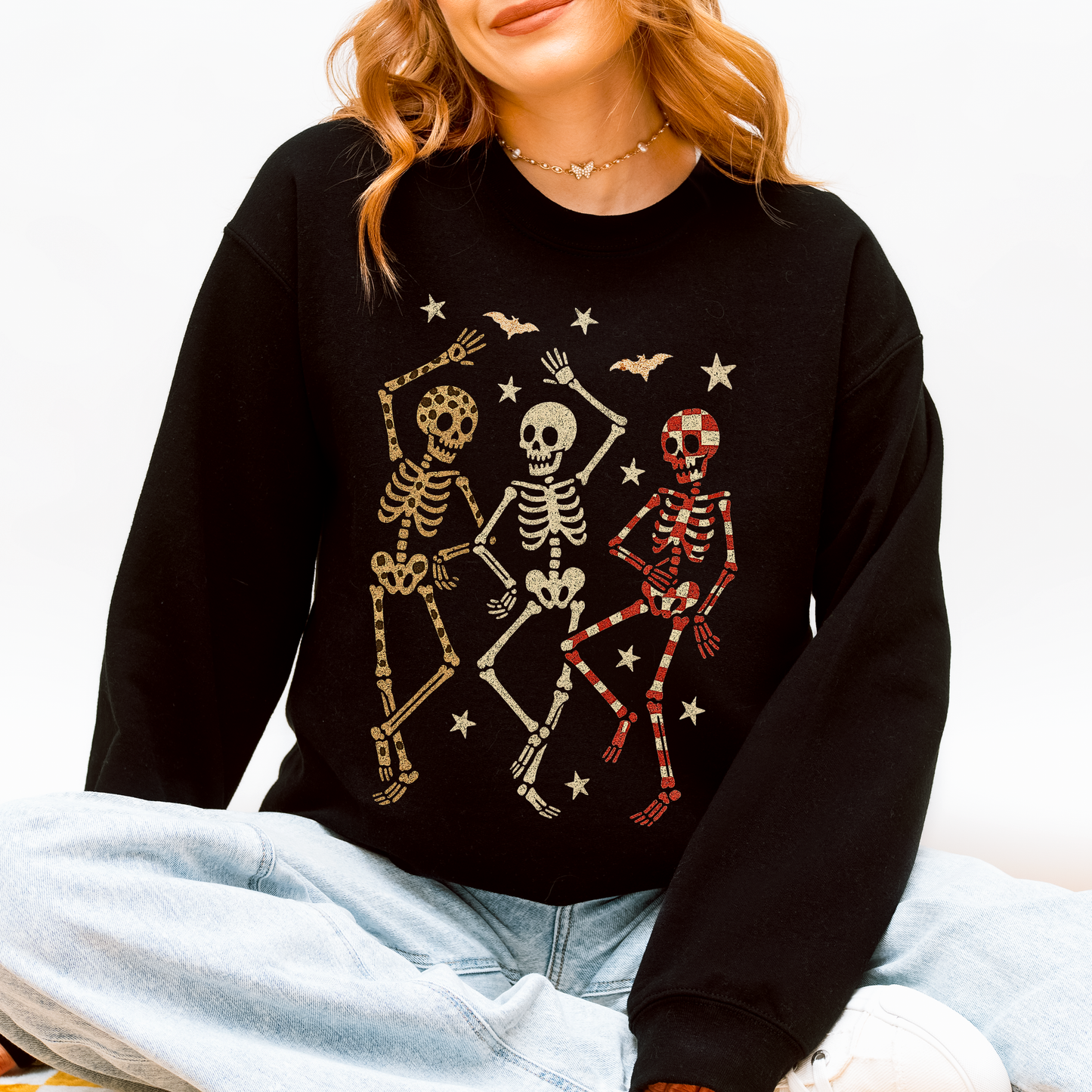 Halloween Dancing Skeletons Shirt Leopard Checker Cherry Print Sweatshirt Refinery No. 1