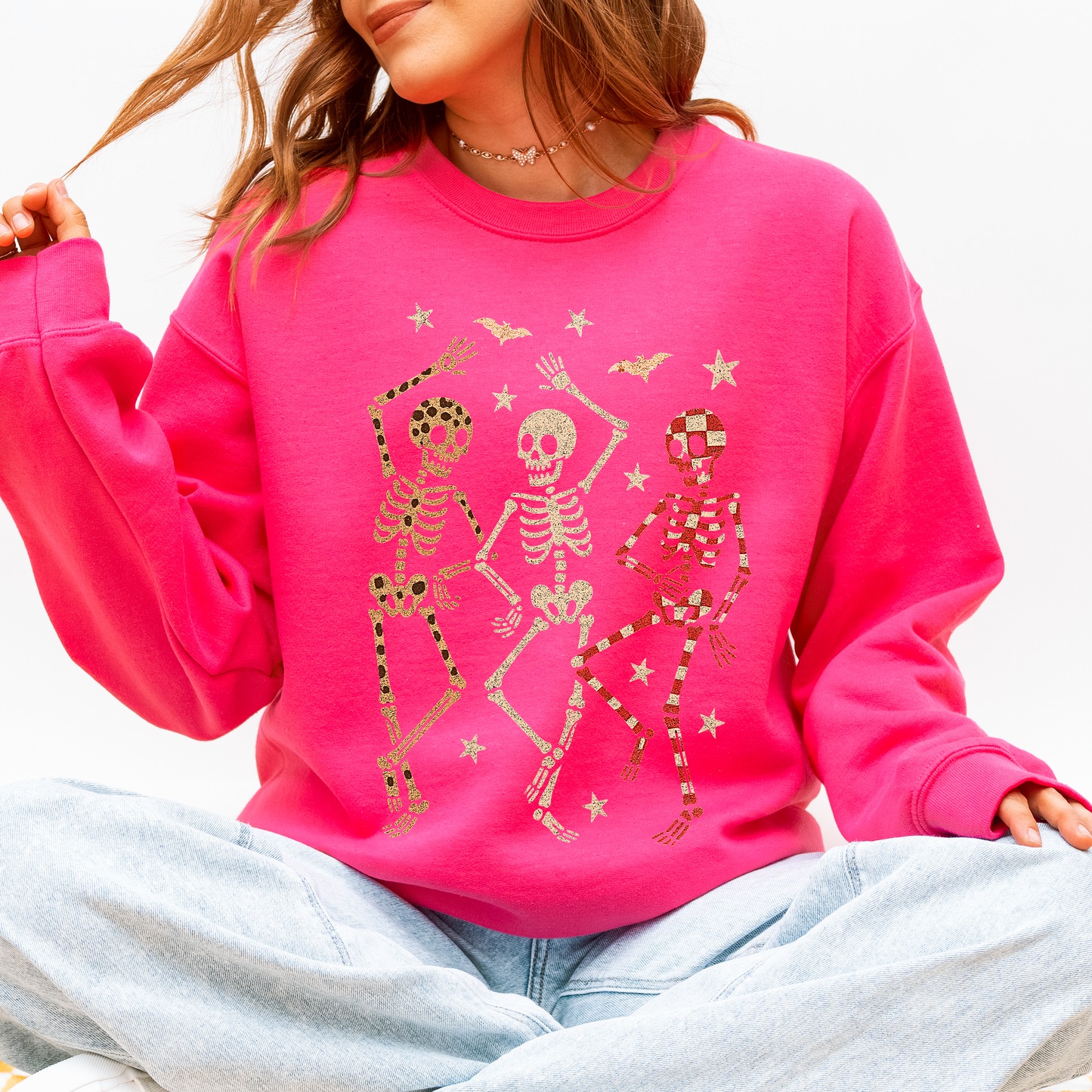 Halloween Dancing Skeletons Shirt Leopard Checker Cherry Print Sweatshirt Refinery No. 1