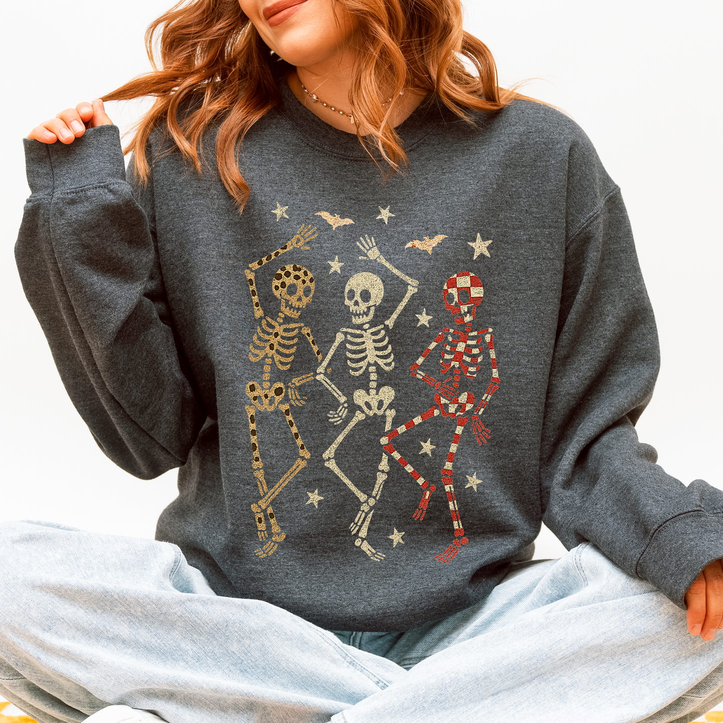 Halloween Dancing Skeletons Shirt Leopard Checker Cherry Print Sweatshirt Refinery No. 1