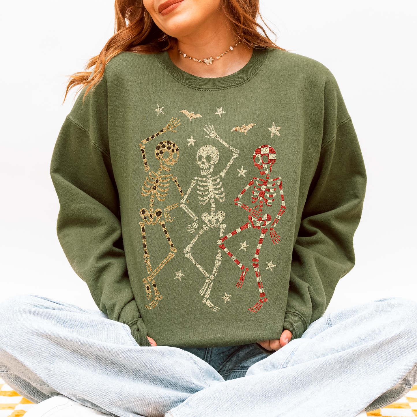 Halloween Dancing Skeletons Shirt Leopard Checker Cherry Print Sweatshirt Refinery No. 1