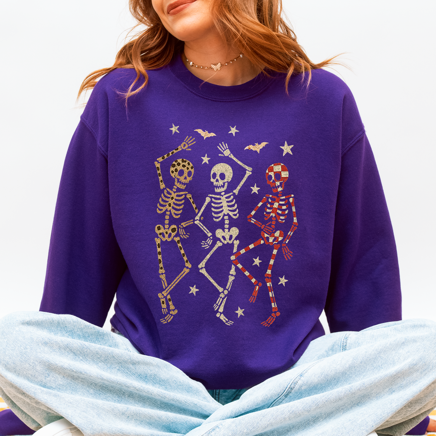 Halloween Dancing Skeletons Shirt Leopard Checker Cherry Print Sweatshirt Refinery No. 1