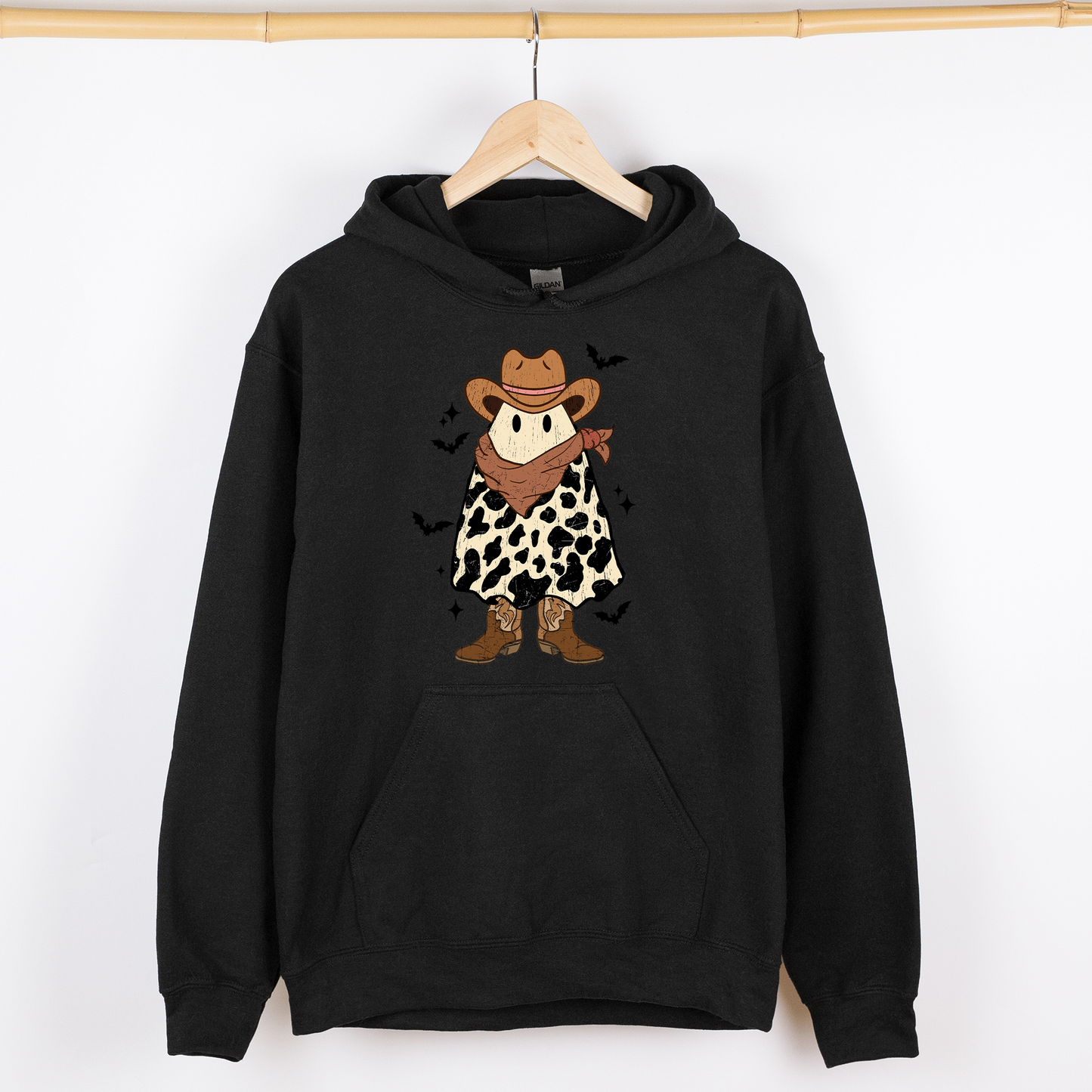 Halloween Ghost Cowboy Faux Quilt Graphic Hoodie Hooded Sweatshirt Refinery Number One