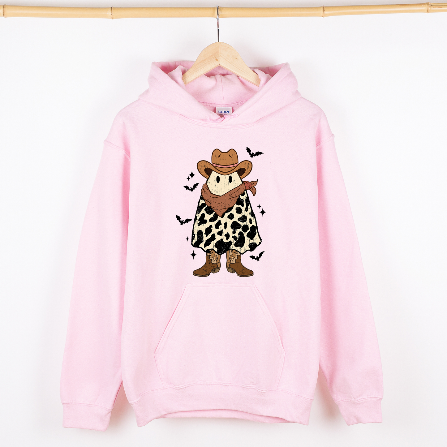 Halloween Ghost Cowboy Faux Quilt Graphic Hoodie Hooded Sweatshirt Refinery Number One