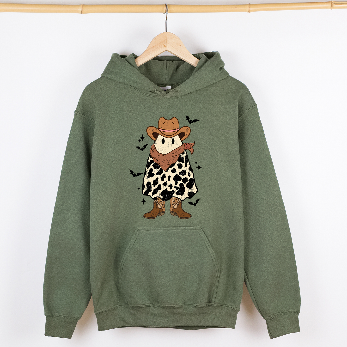 Halloween Ghost Cowboy Faux Quilt Graphic Hoodie Hooded Sweatshirt Refinery Number One