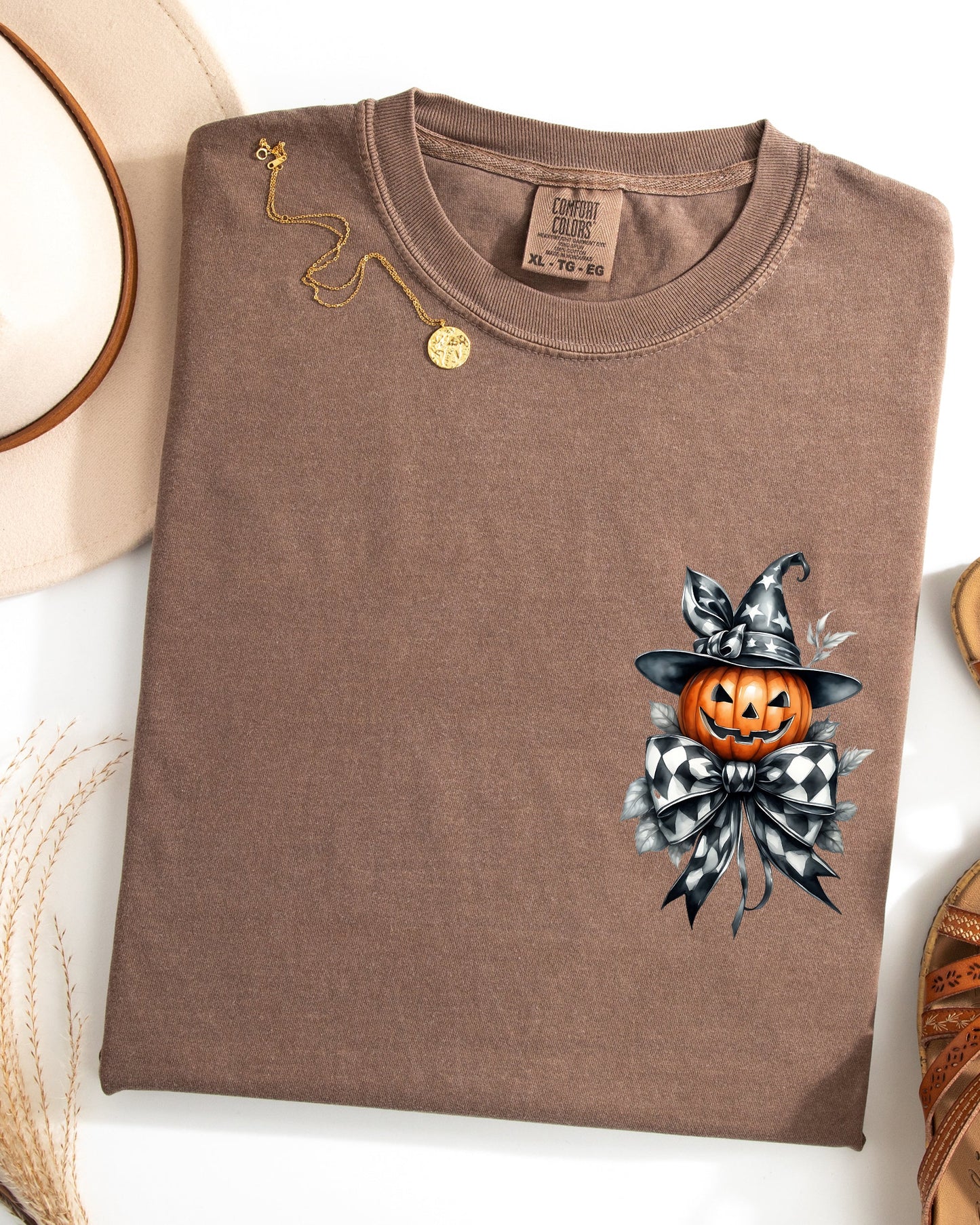 Halloween Jack-o-lantern Ribbon Pumpkin Pocket Print Comfort Colors T-Shirt