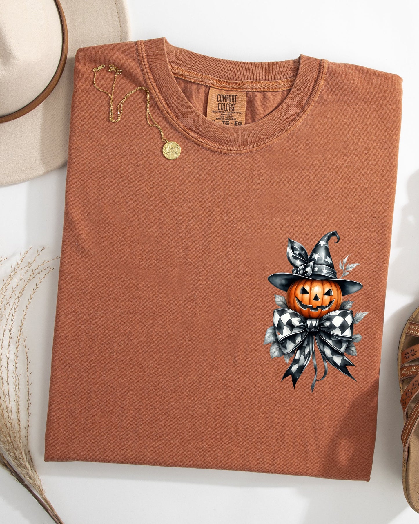 Halloween Jack-o-lantern Ribbon Pumpkin Pocket Print Comfort Colors T-Shirt