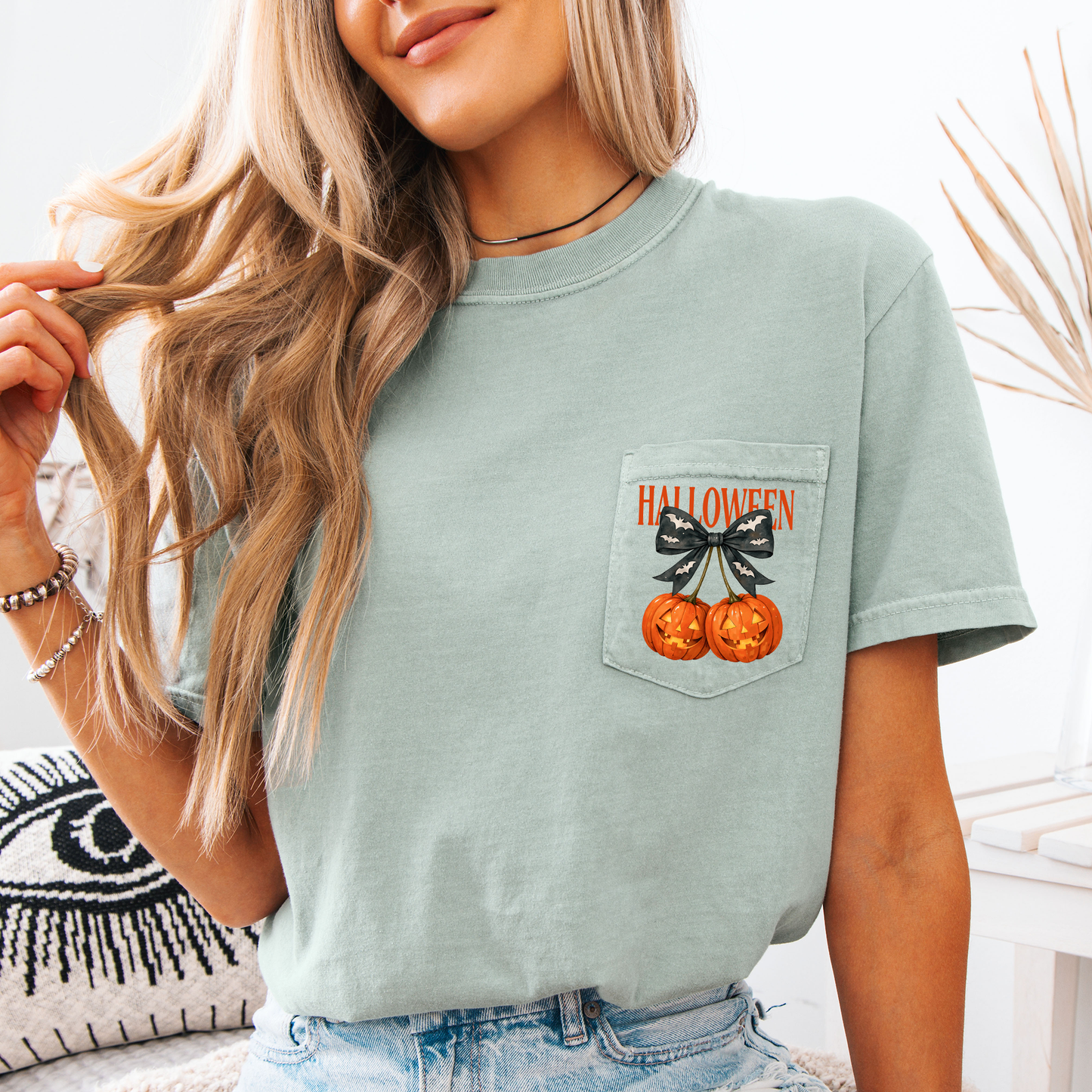 Halloween Cherry Coquette Pocket T-Shirt Comfort Colors