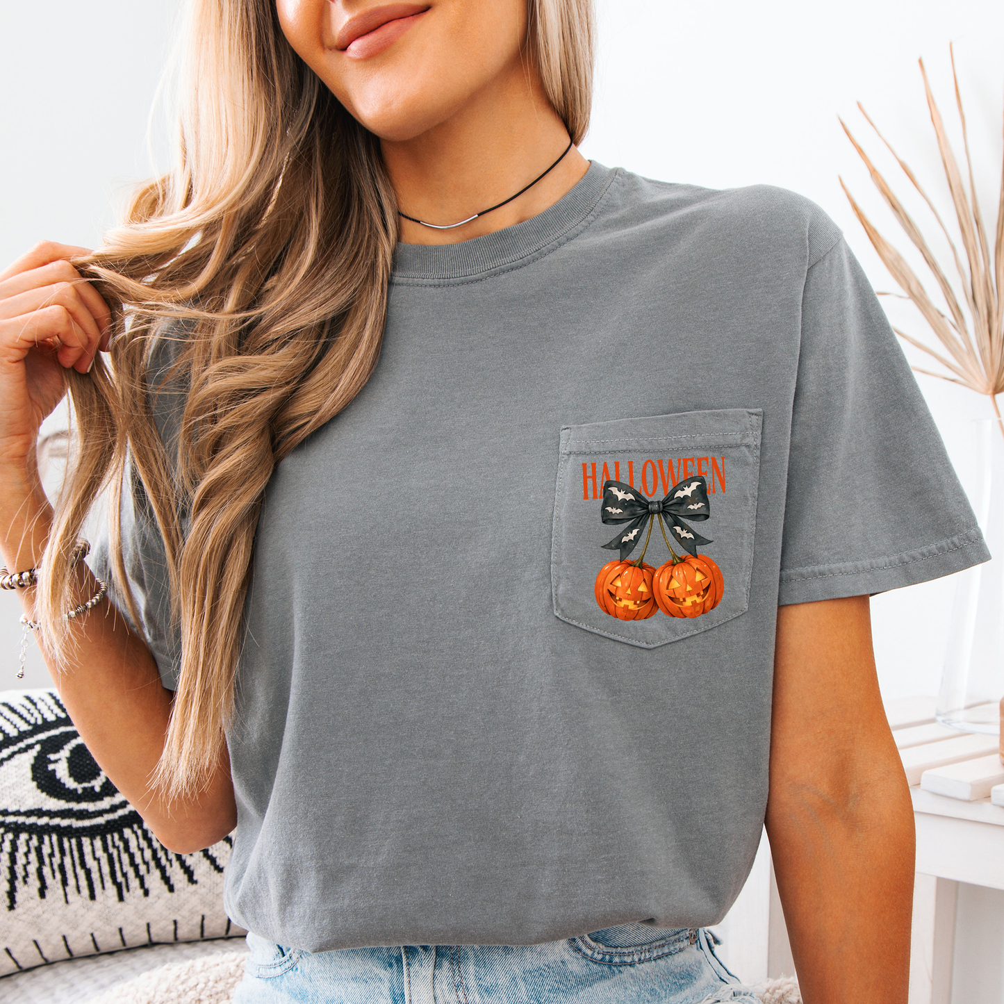 Halloween Cherry Coquette Pocket T-Shirt Comfort Colors