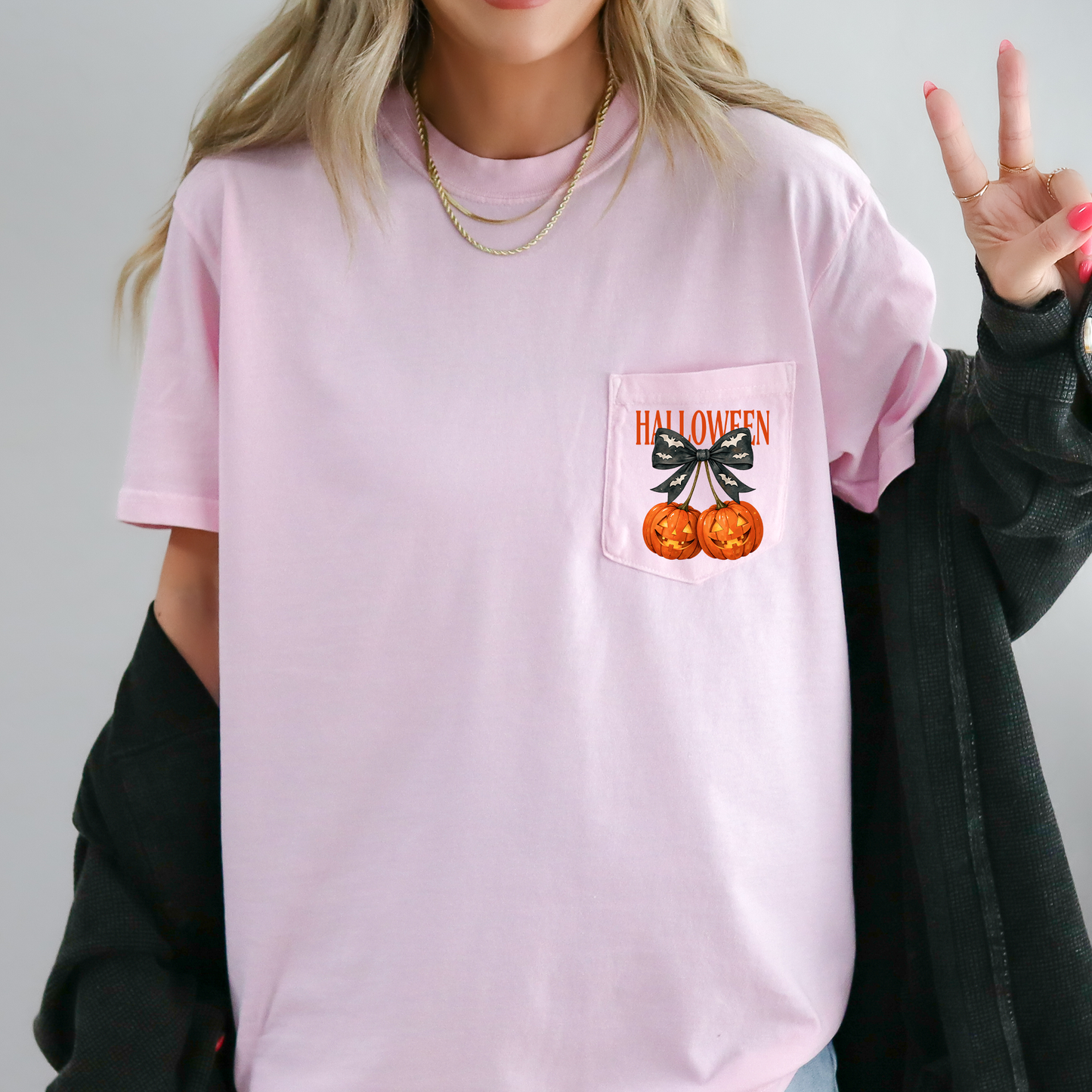 Halloween Cherry Coquette Pocket T-Shirt Comfort Colors