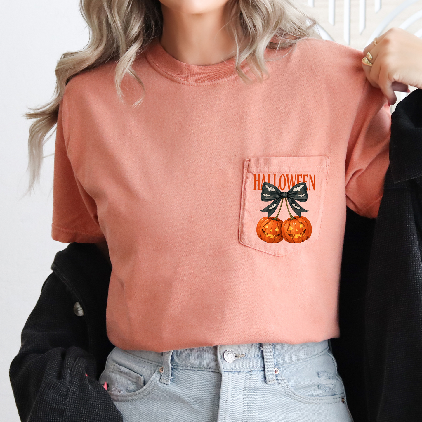 Halloween Cherry Coquette Pocket T-Shirt Comfort Colors