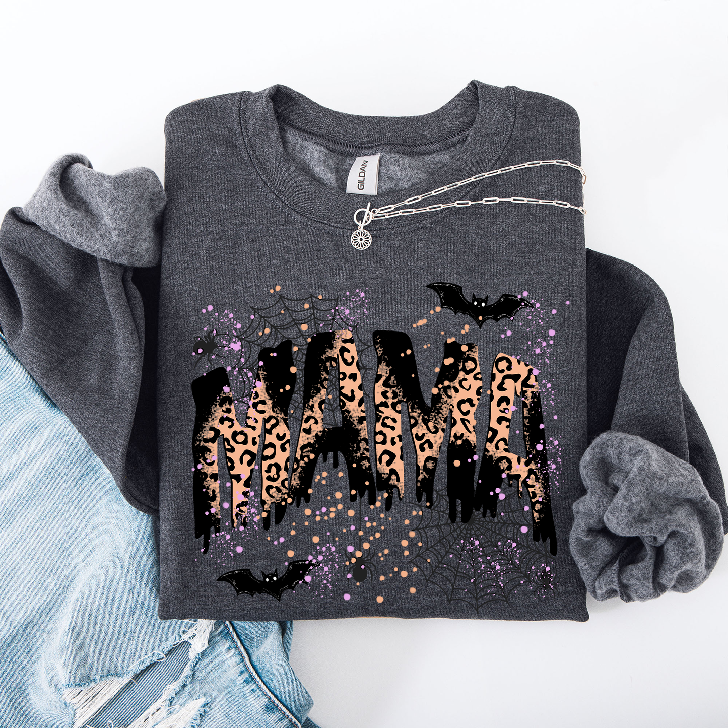 Halloween Mama Leopard Patchwork Sweatshirt Spooky Season Shirt