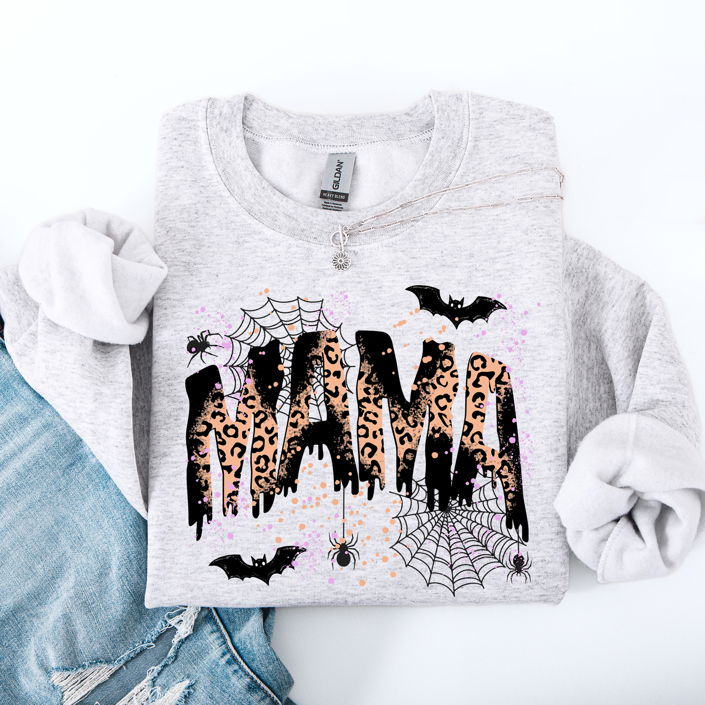 Halloween Mama Leopard Patchwork Sweatshirt Spooky Season Shirt