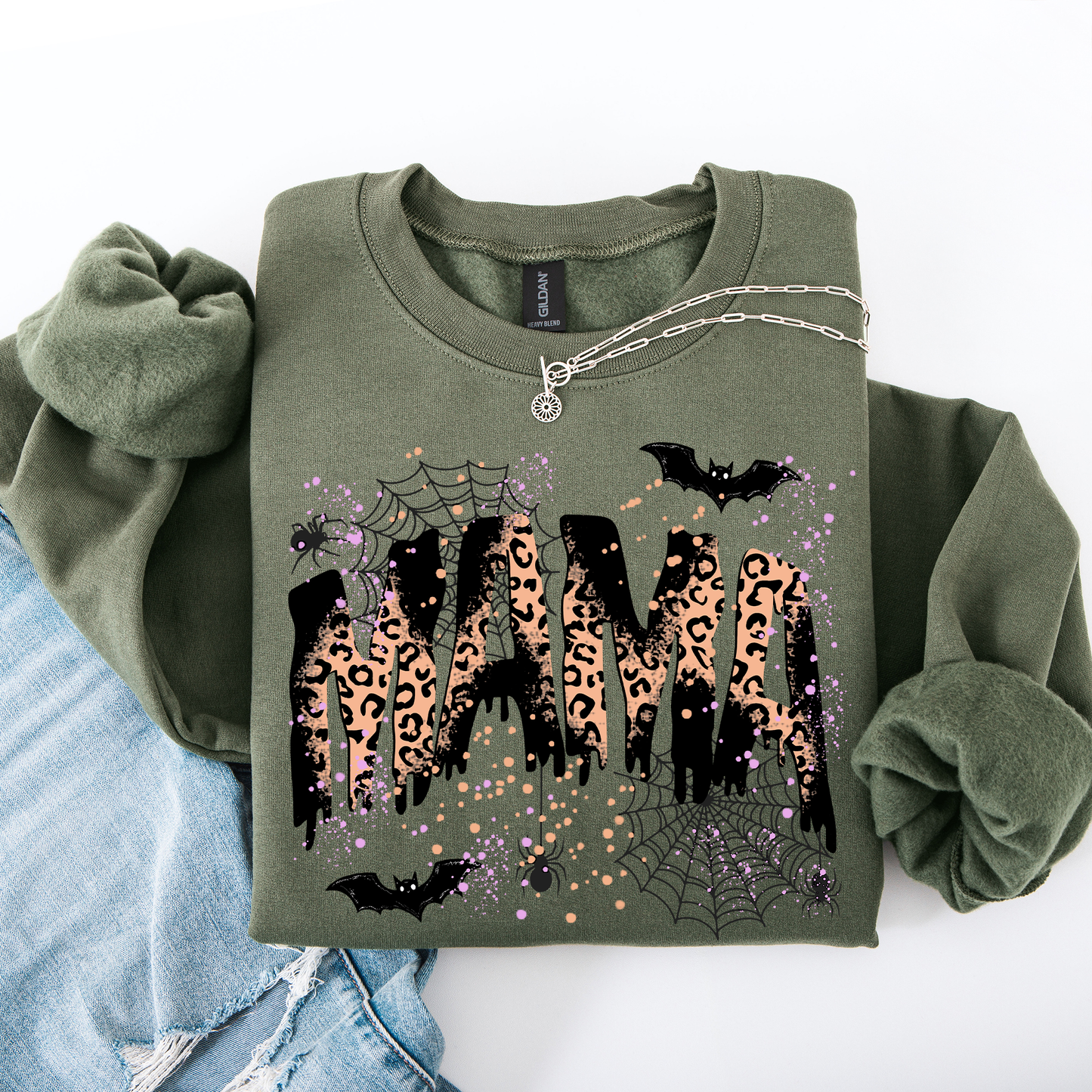 Halloween Mama Leopard Patchwork Sweatshirt Spooky Season Shirt
