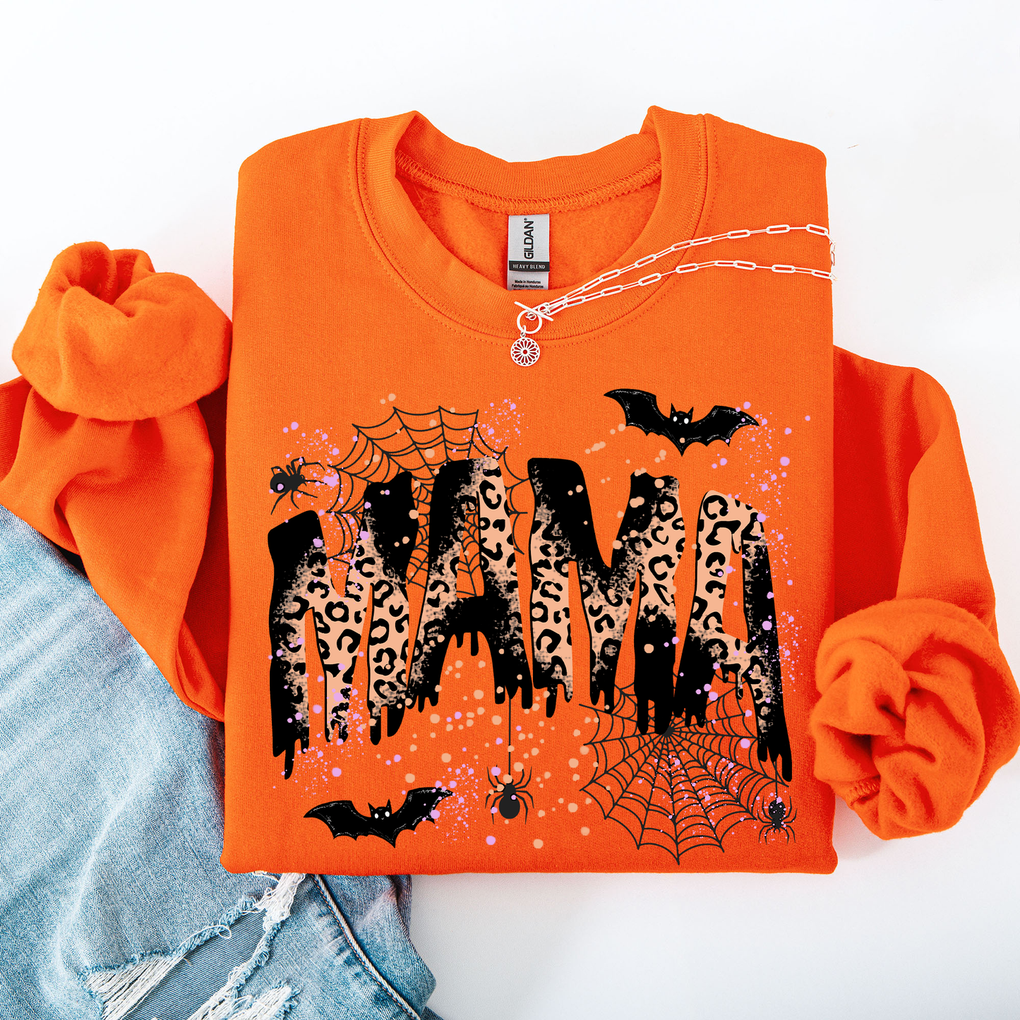 Halloween Mama Leopard Patchwork Sweatshirt Spooky Season Shirt