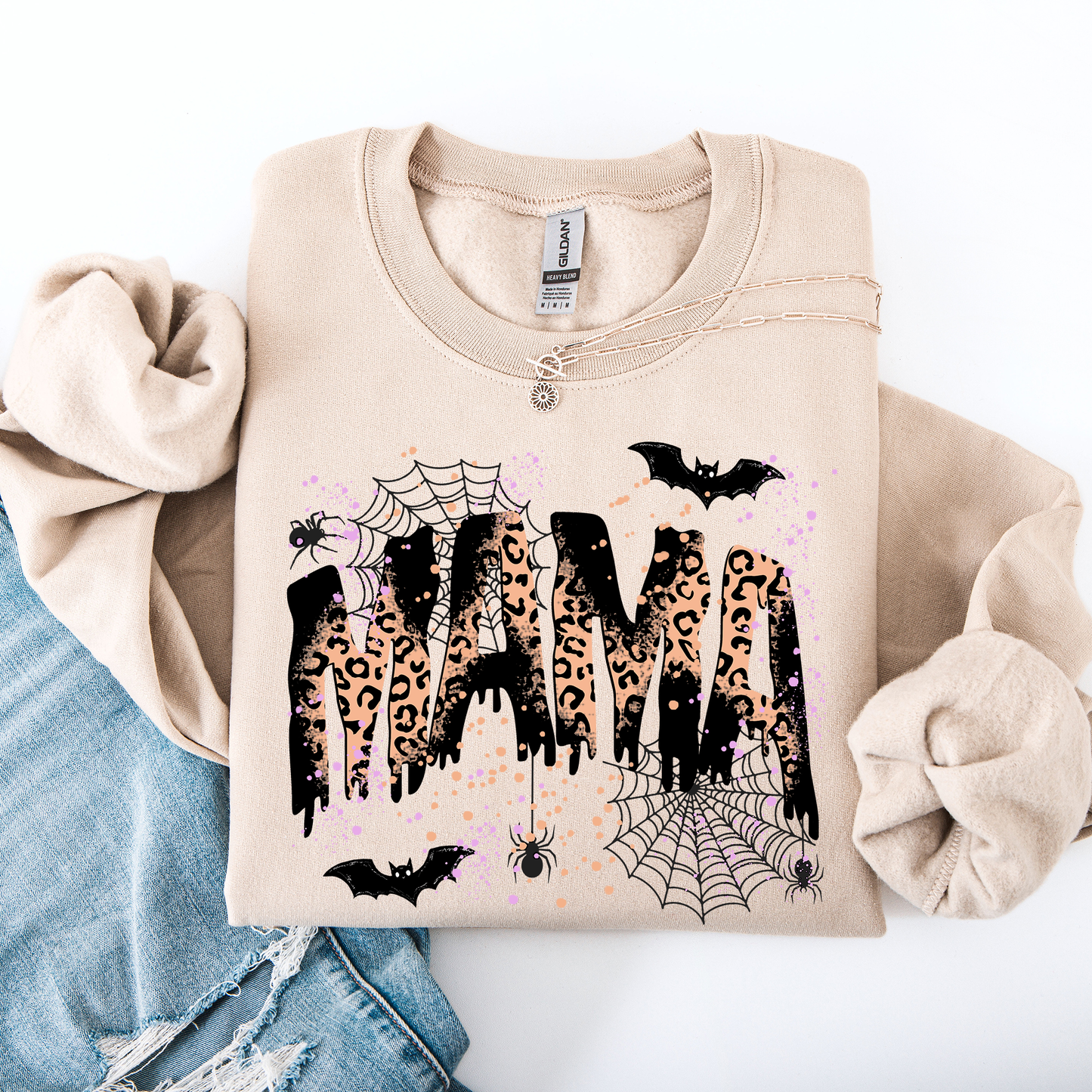 Halloween Mama Leopard Patchwork Sweatshirt Spooky Season Shirt