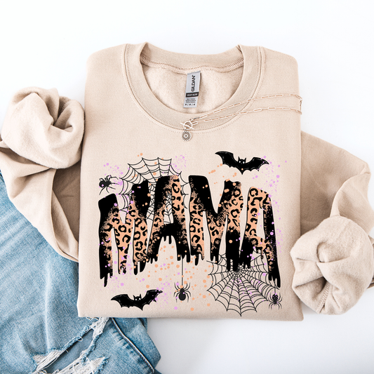Halloween Mama Leopard Patchwork Sweatshirt Spooky Season Shirt