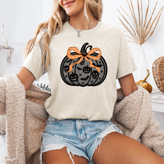 Halloween Pumpkin Faux Lace Ribbon Bows T-shirt Refinery Number One