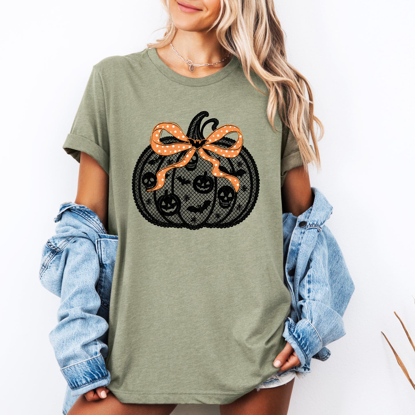 Halloween Pumpkin Faux Lace Ribbon Bows T-shirt Refinery Number One