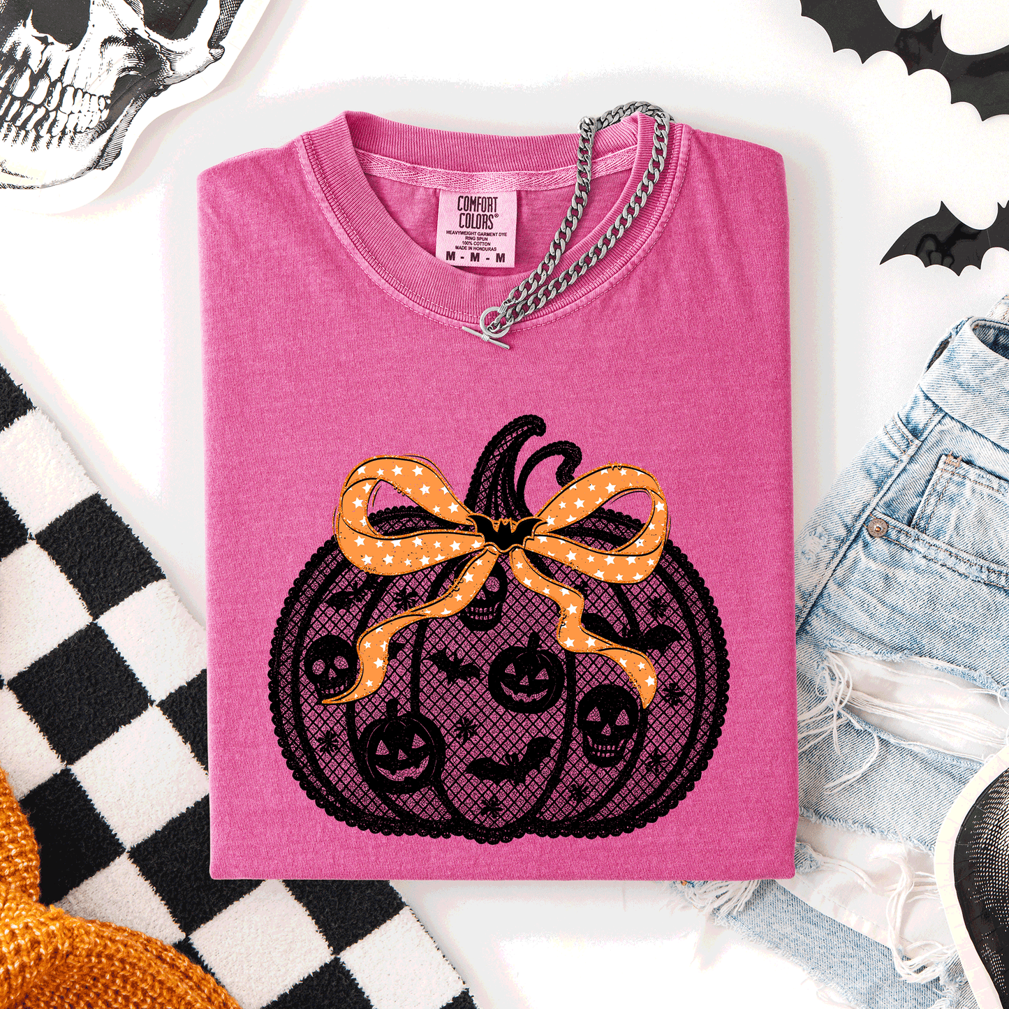 Halloween Pumpkin Faux Lace Comfort Colors T-Shirt Refinery Number One
