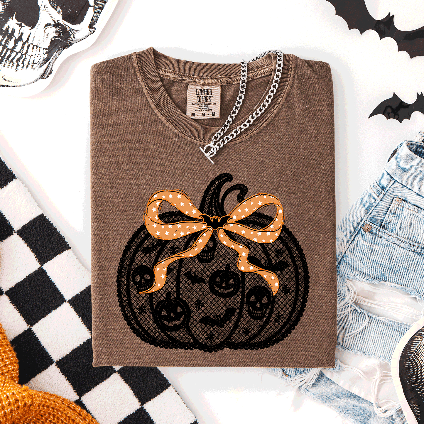 Halloween Pumpkin Faux Lace Comfort Colors T-Shirt Refinery Number One