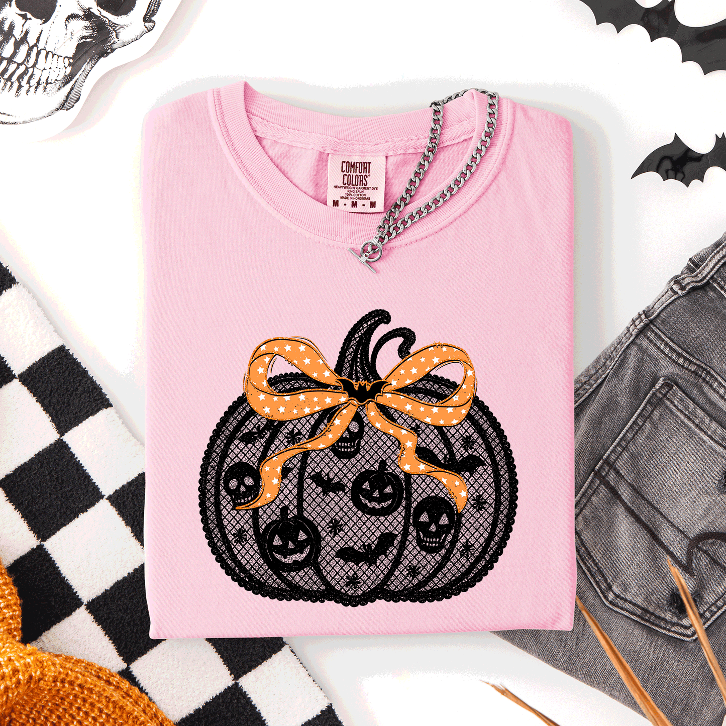 Halloween Pumpkin Faux Lace Comfort Colors T-Shirt Refinery Number One