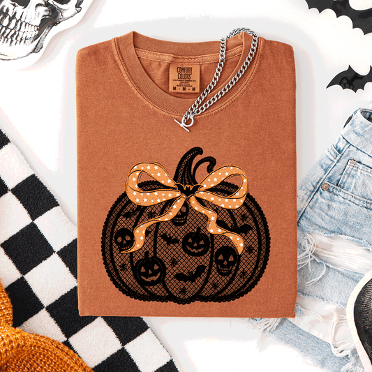 Halloween Pumpkin Faux Lace Comfort Colors T-Shirt Refinery Number One