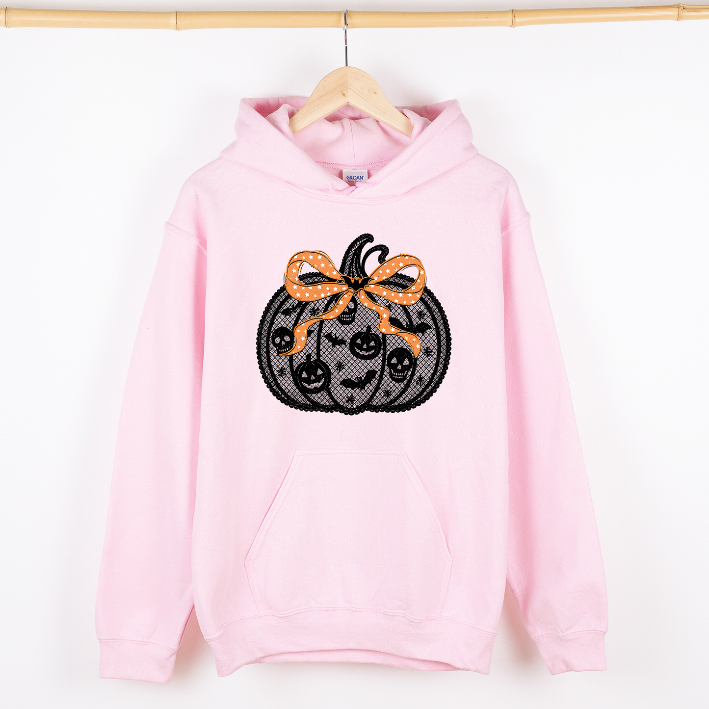 Halloween Pumpkin Faux Lace Ribbon Bows Graphic Hoodie Hooded Sweatshirt