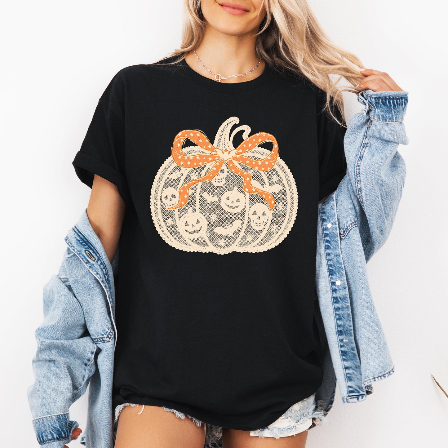 Halloween Pumpkin Faux Lace Ribbon Bows T-shirt Refinery Number One
