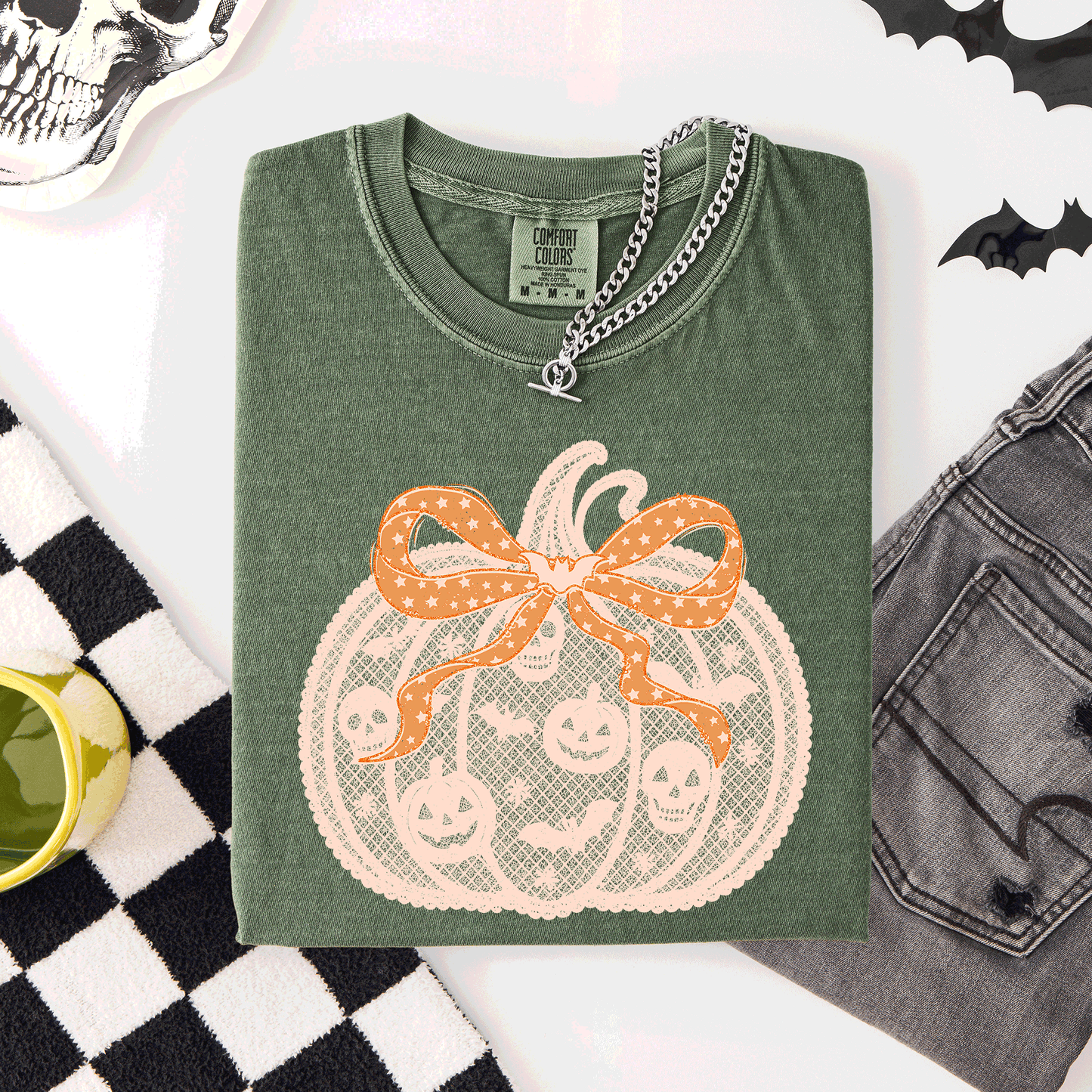 Halloween Pumpkin Faux Lace Comfort Colors T-Shirt Refinery Number One