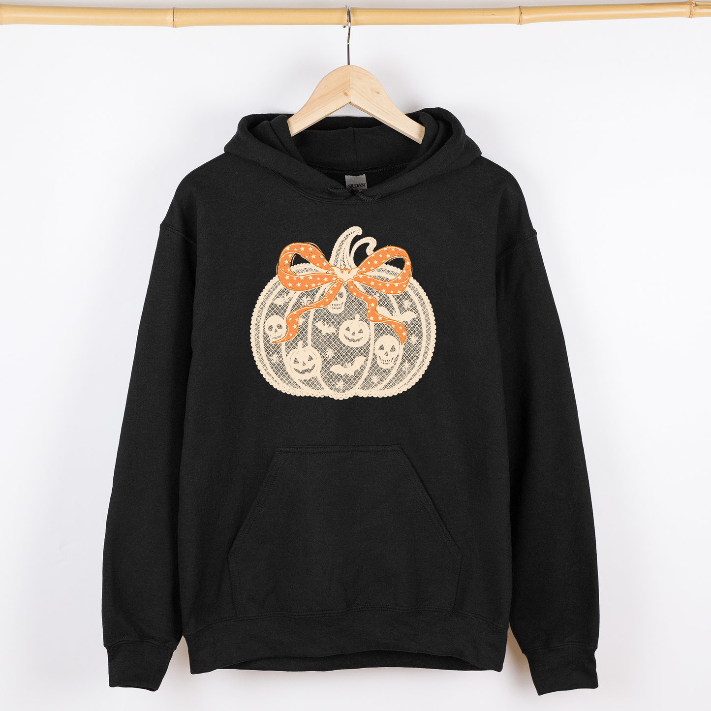 Halloween Pumpkin Faux Lace Ribbon Bows Graphic Hoodie Hooded Sweatshirt