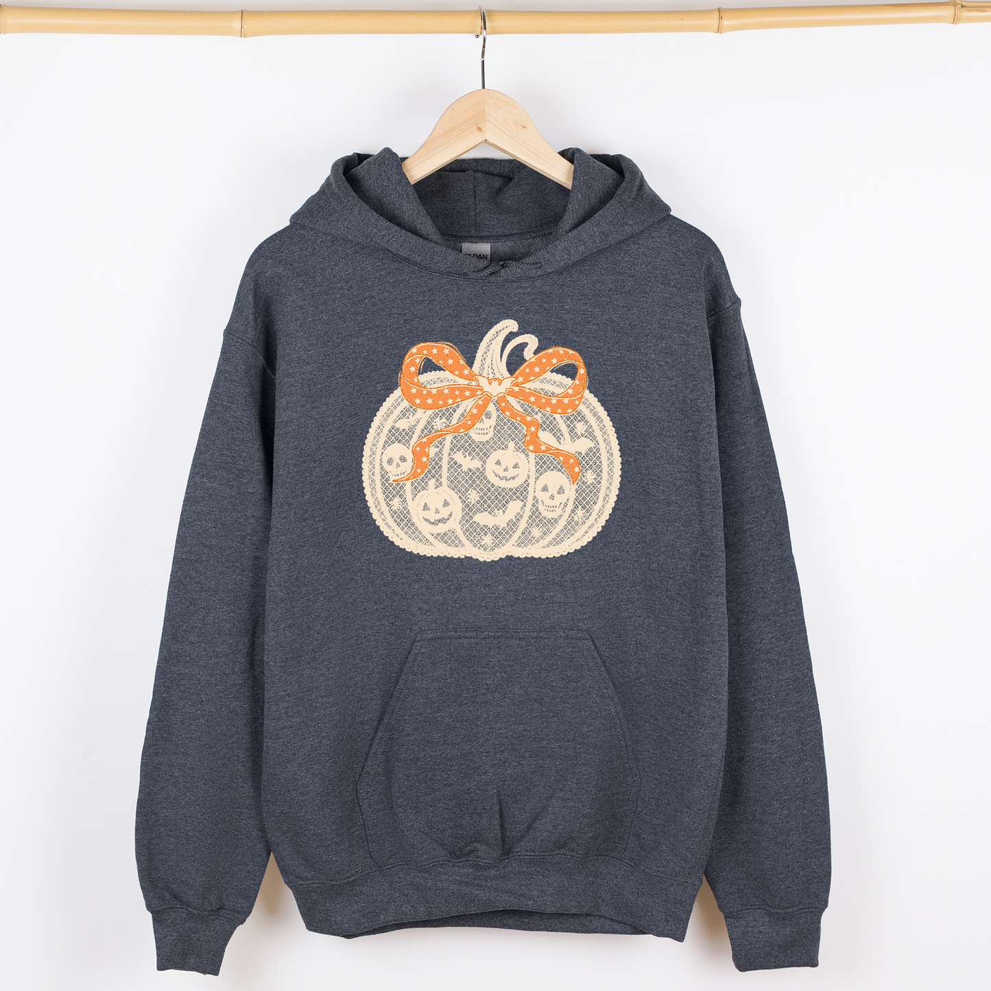 Halloween Pumpkin Faux Lace Ribbon Bows Graphic Hoodie Hooded Sweatshirt