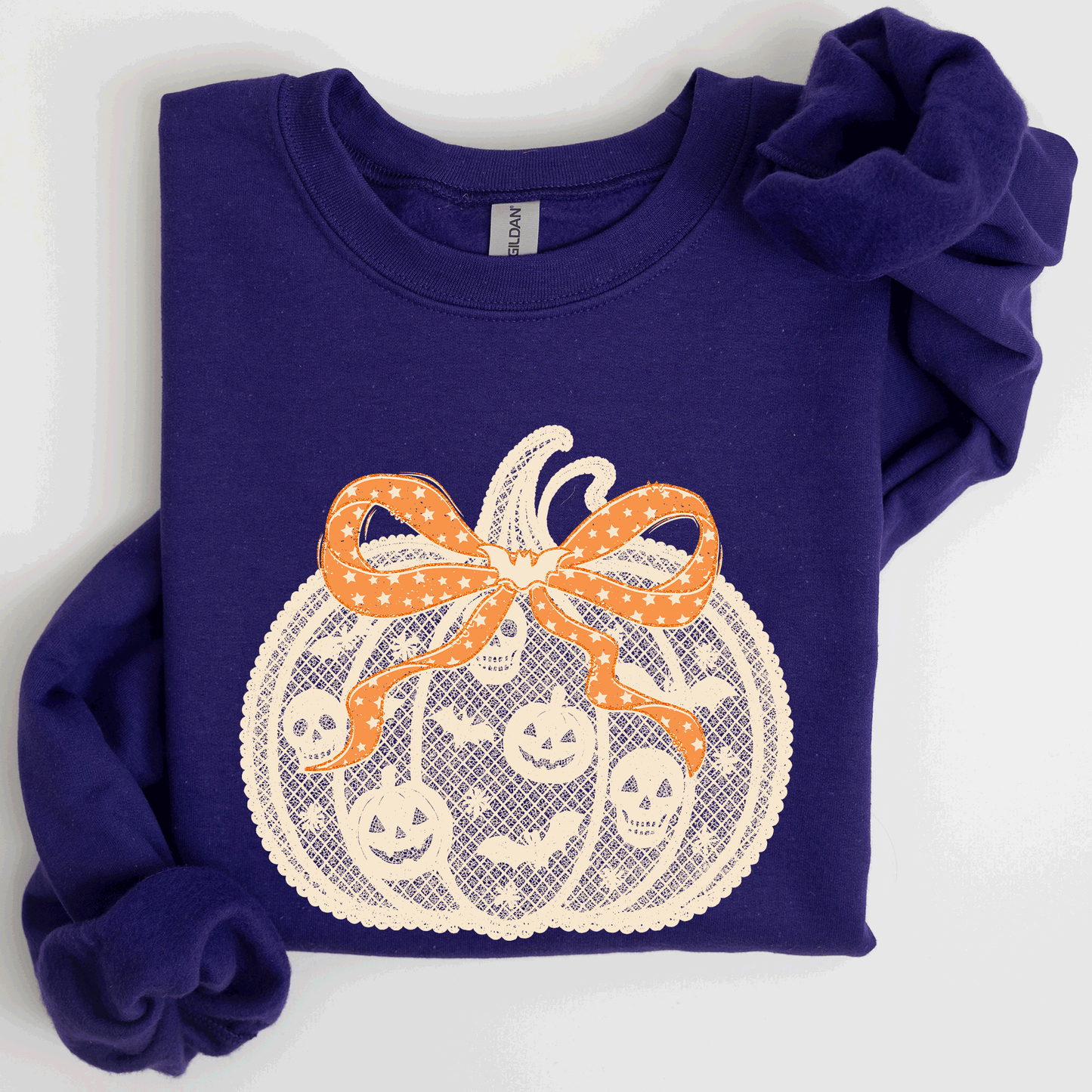 Halloween Pumpkin Faux Lace Ribbon Bows Sweatshirt Refinery Number One