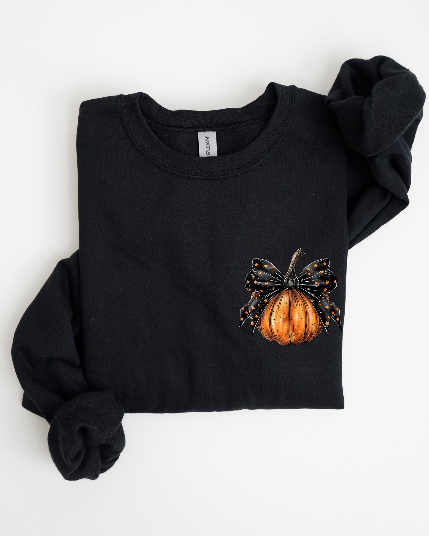 Halloween Pumpkin Ribbon Pocket Print Sweatshirt Coquette