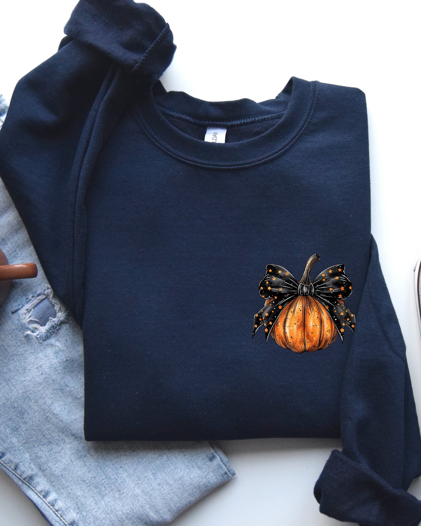 Halloween Pumpkin Ribbon Pocket Print Sweatshirt Coquette