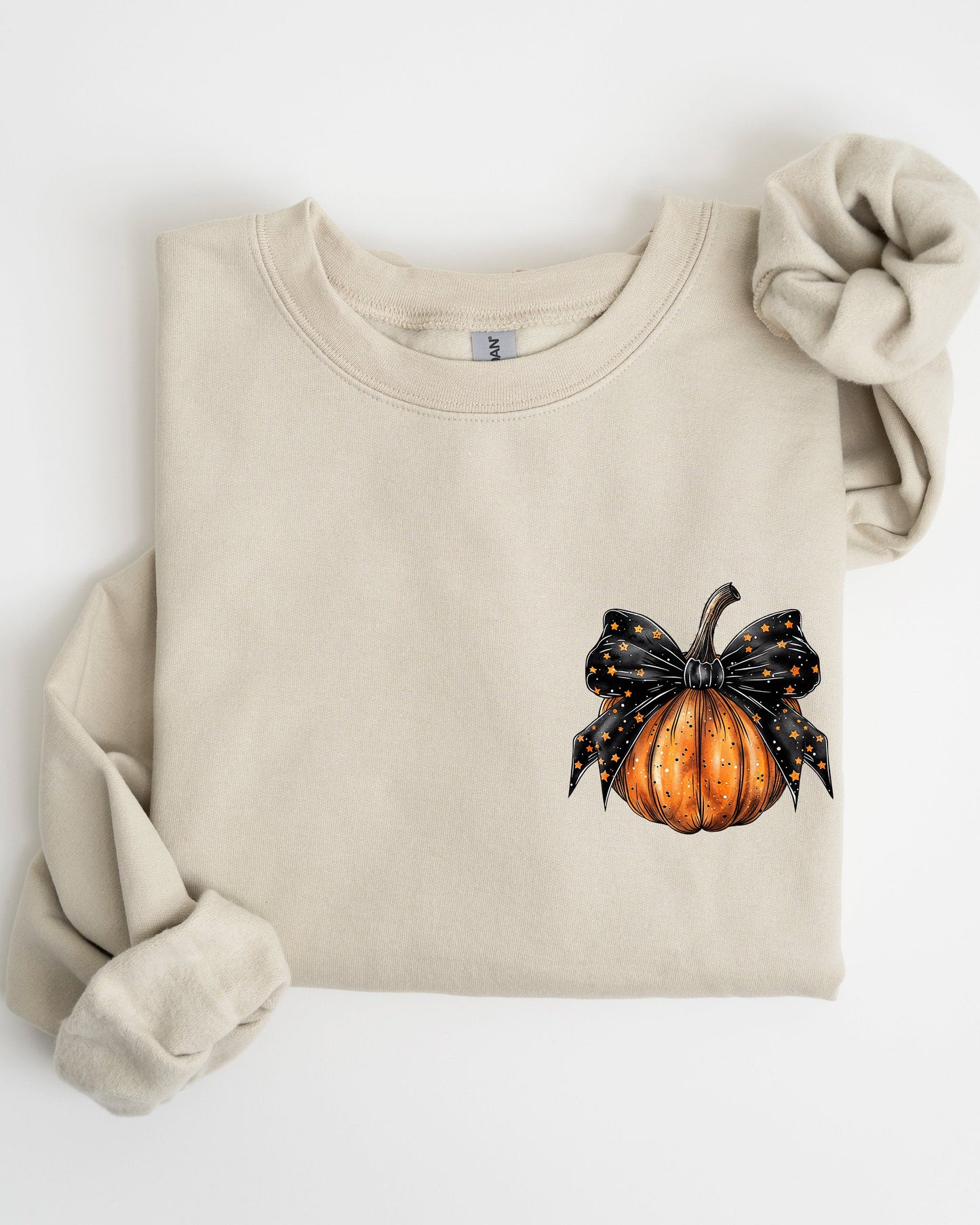 Halloween Pumpkin Ribbon Pocket Print Sweatshirt Coquette
