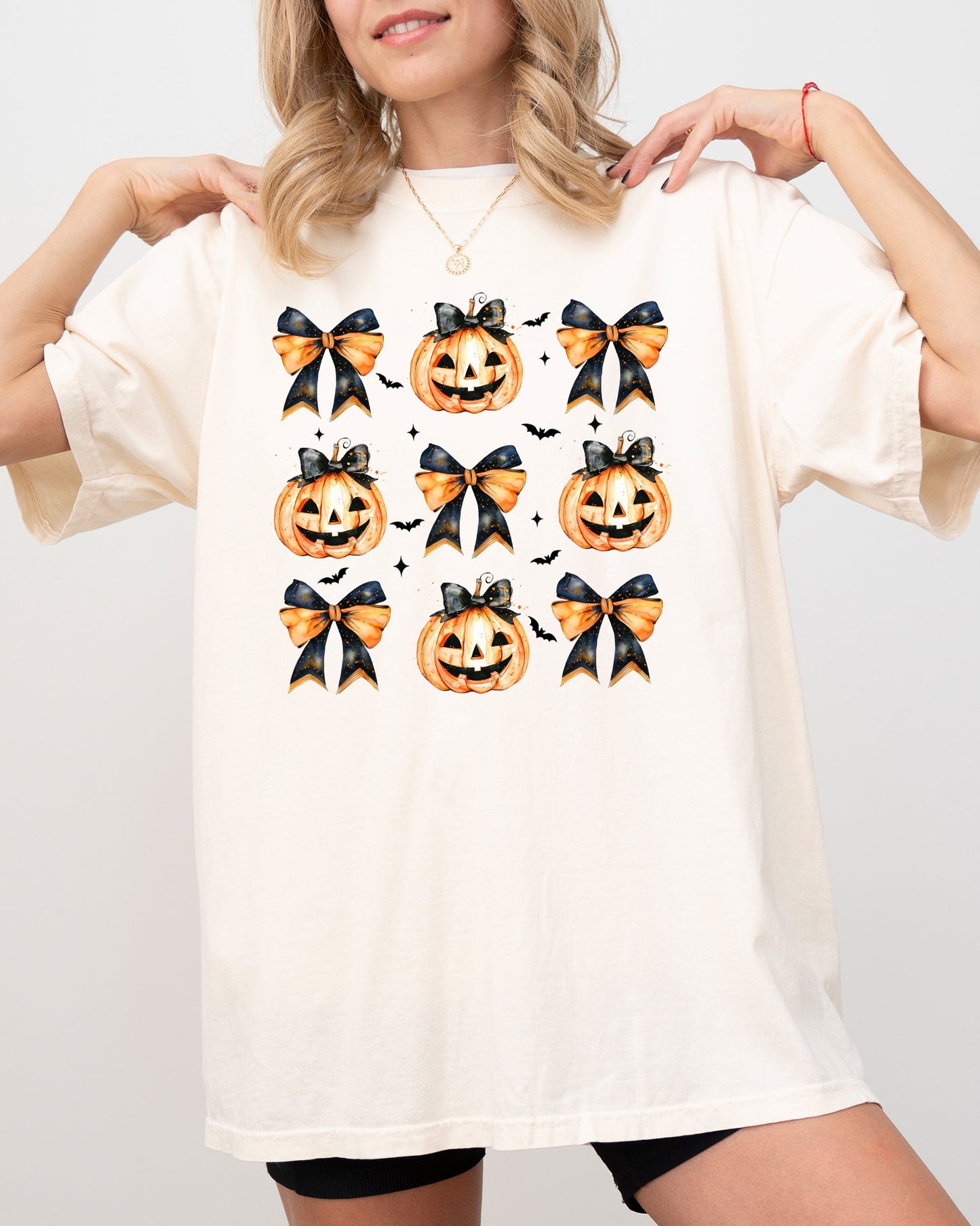 Halloween Pumpkins Bows Cute Jack-o-lantern Ribbons Comfort Colors T-Shirt