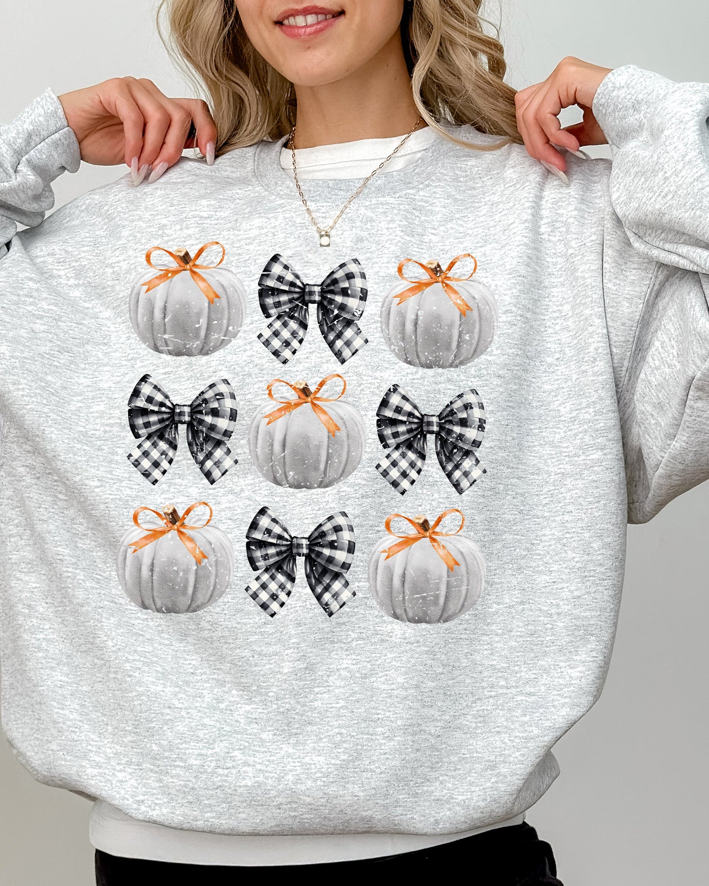 Halloween Ribbons and Pumpkins Coquette Bows Fall Autumn Sweatshirt
