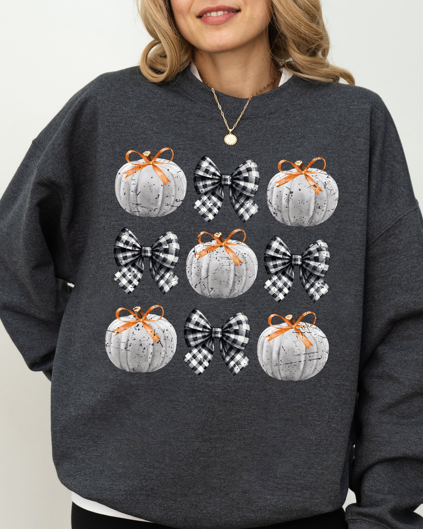 Halloween Ribbons and Pumpkins Coquette Bows Fall Autumn Sweatshirt