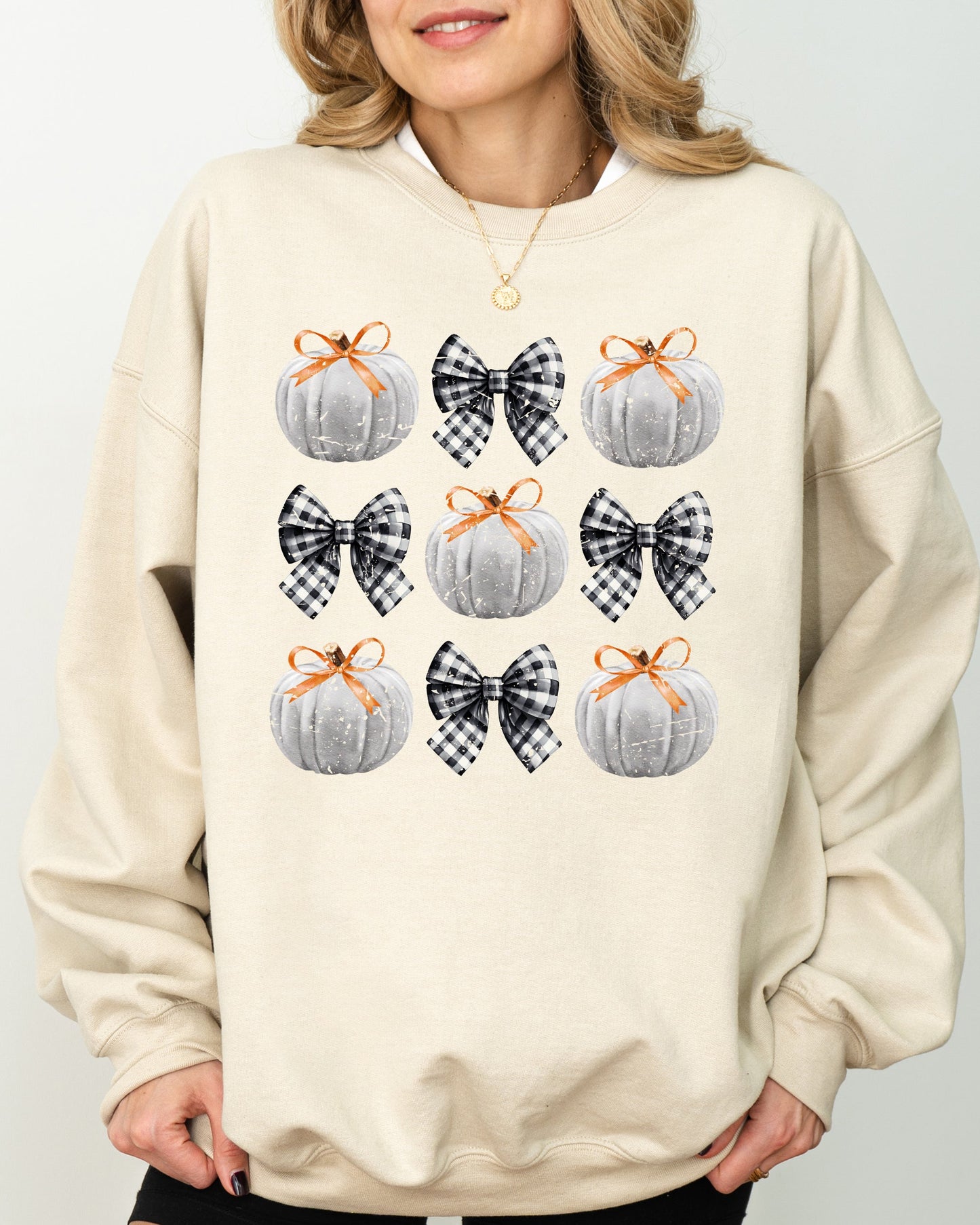 Halloween Ribbons and Pumpkins Coquette Bows Fall Autumn Sweatshirt