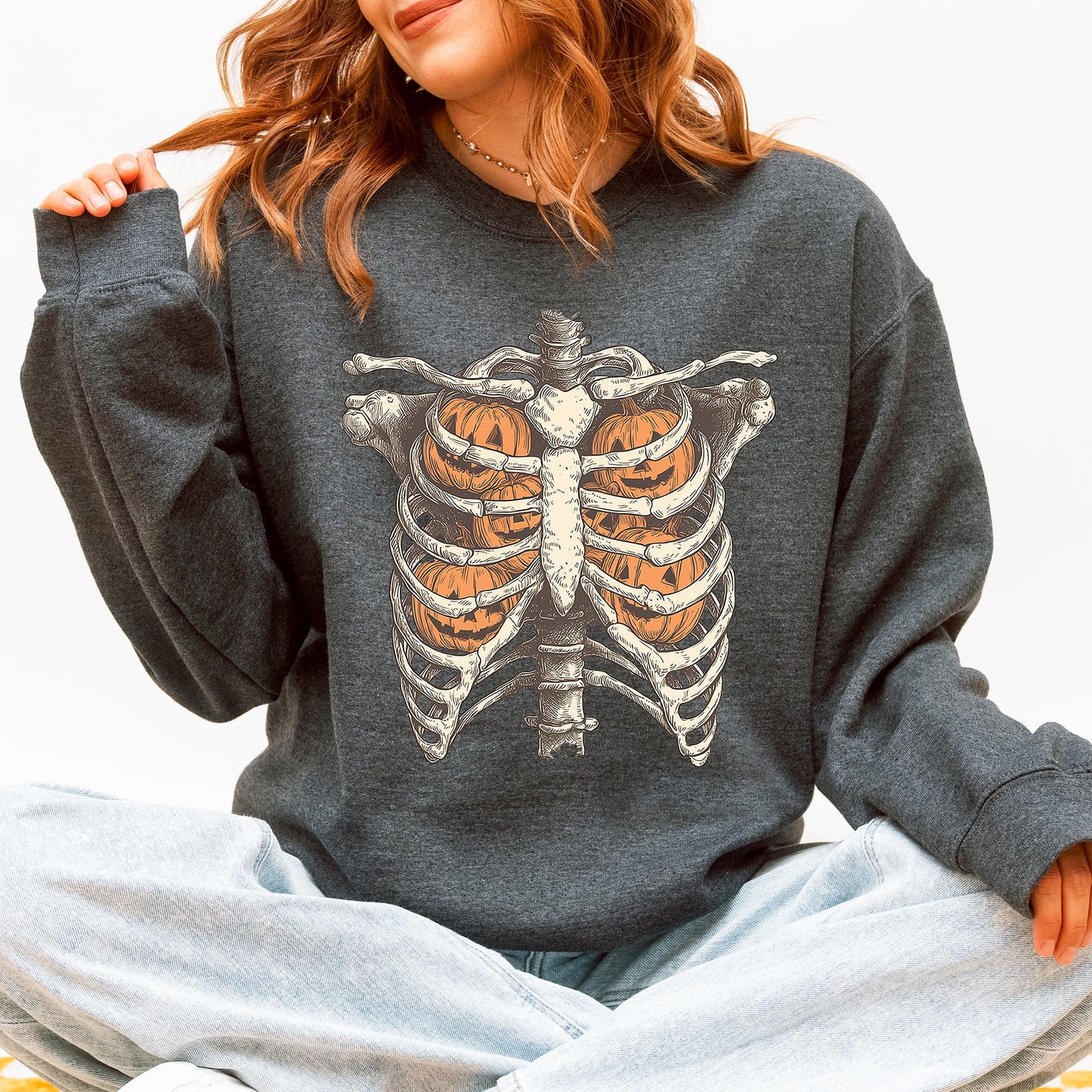 Halloween Skeleton Anatomy Pumpkins Spooky Sweatshirt