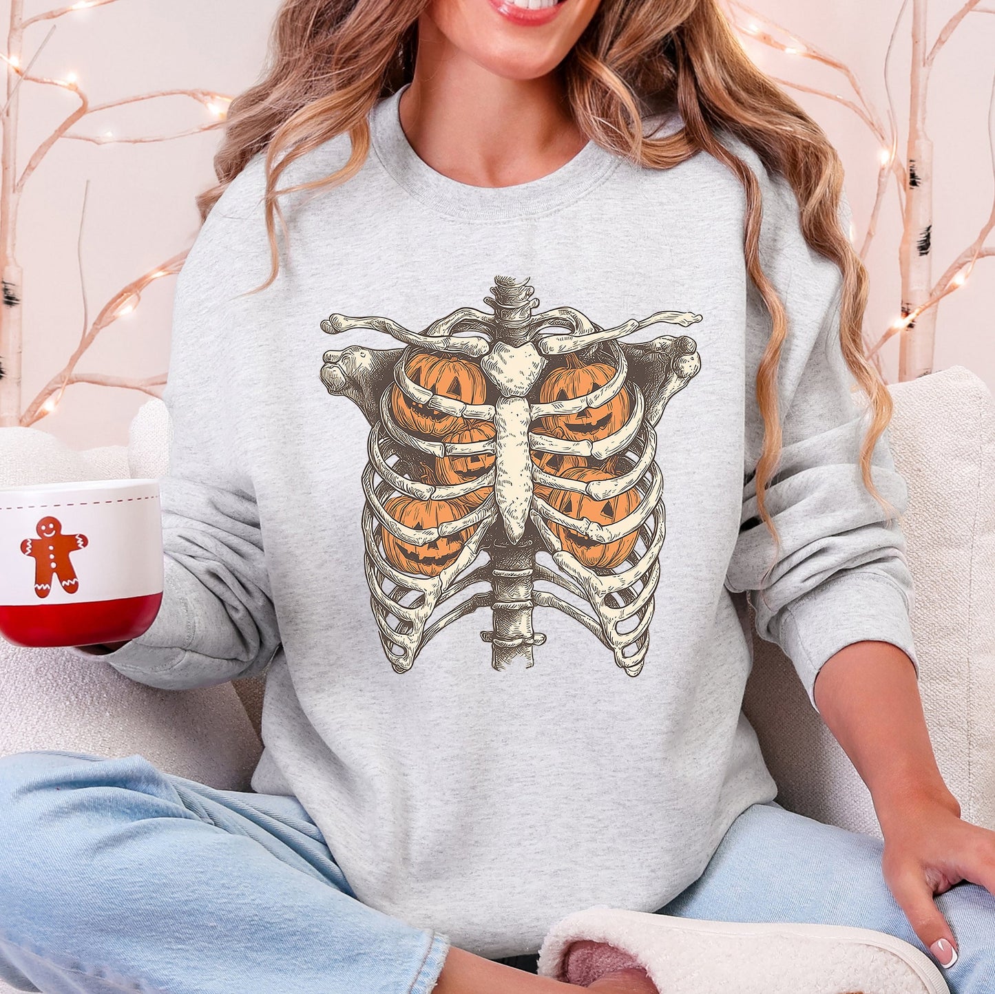 Halloween Skeleton Anatomy Pumpkins Spooky Sweatshirt