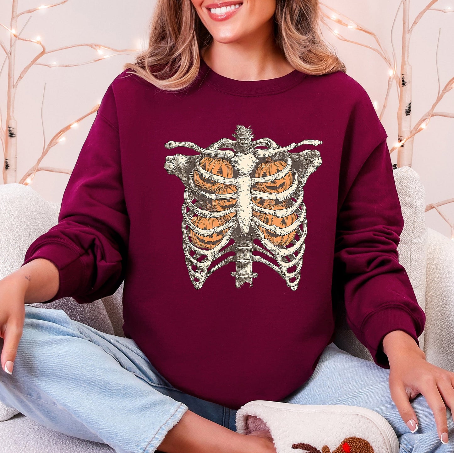 Halloween Skeleton Anatomy Pumpkins Spooky Sweatshirt