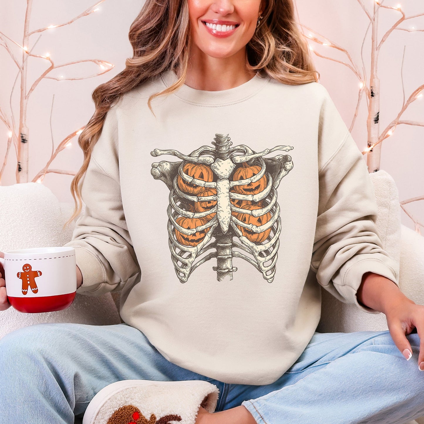 Halloween Skeleton Anatomy Pumpkins Spooky Sweatshirt