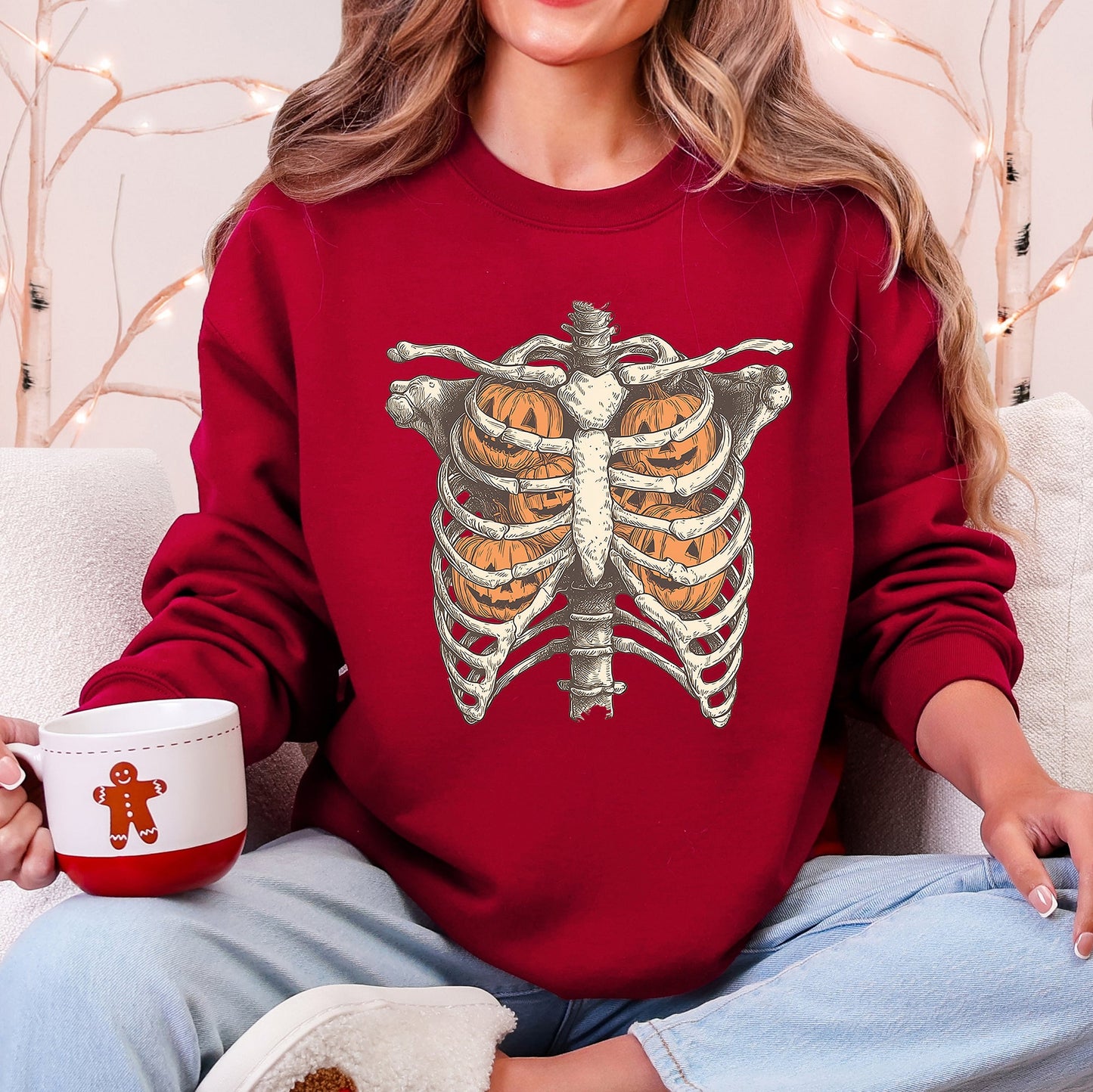 Halloween Skeleton Anatomy Pumpkins Spooky Sweatshirt