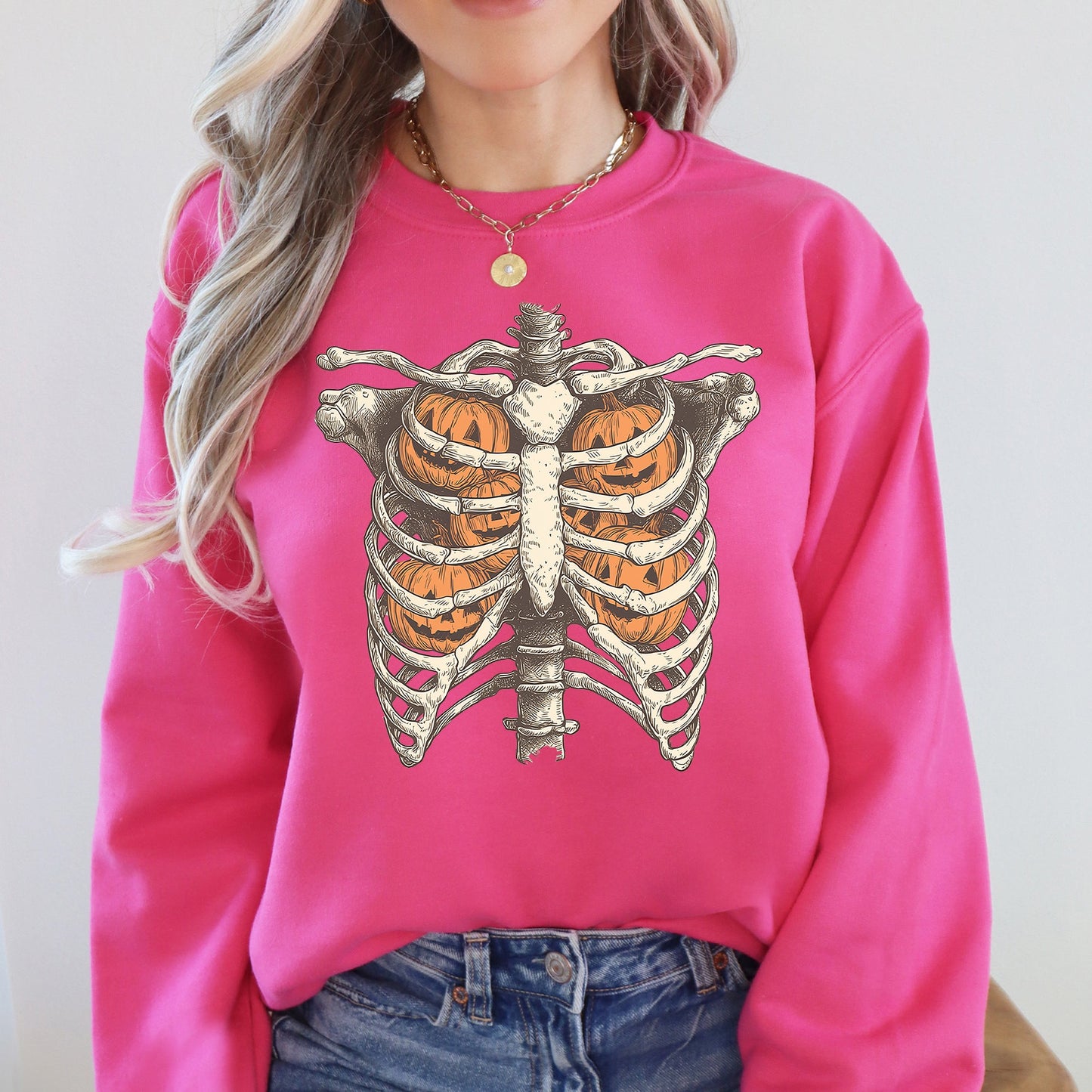 Halloween Skeleton Anatomy Pumpkins Spooky Sweatshirt