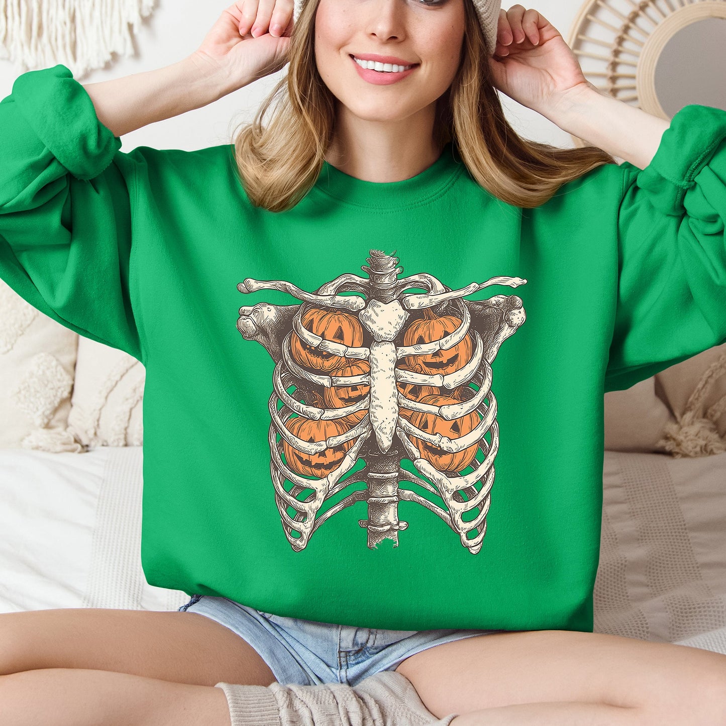 Halloween Skeleton Anatomy Pumpkins Spooky Sweatshirt