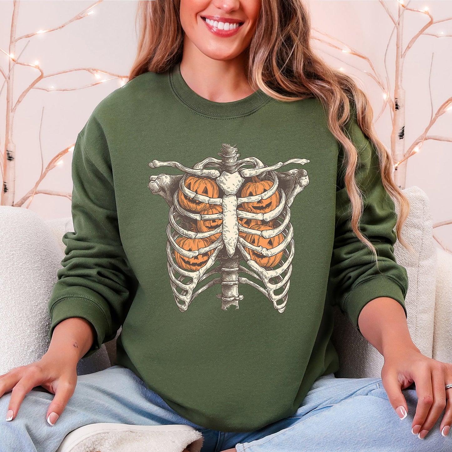 Halloween Skeleton Anatomy Pumpkins Spooky Sweatshirt