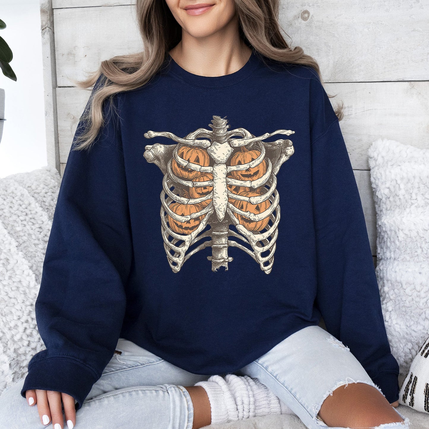 Halloween Skeleton Anatomy Pumpkins Spooky Sweatshirt