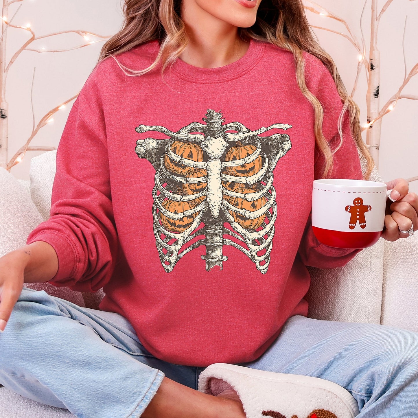 Halloween Skeleton Anatomy Pumpkins Spooky Sweatshirt