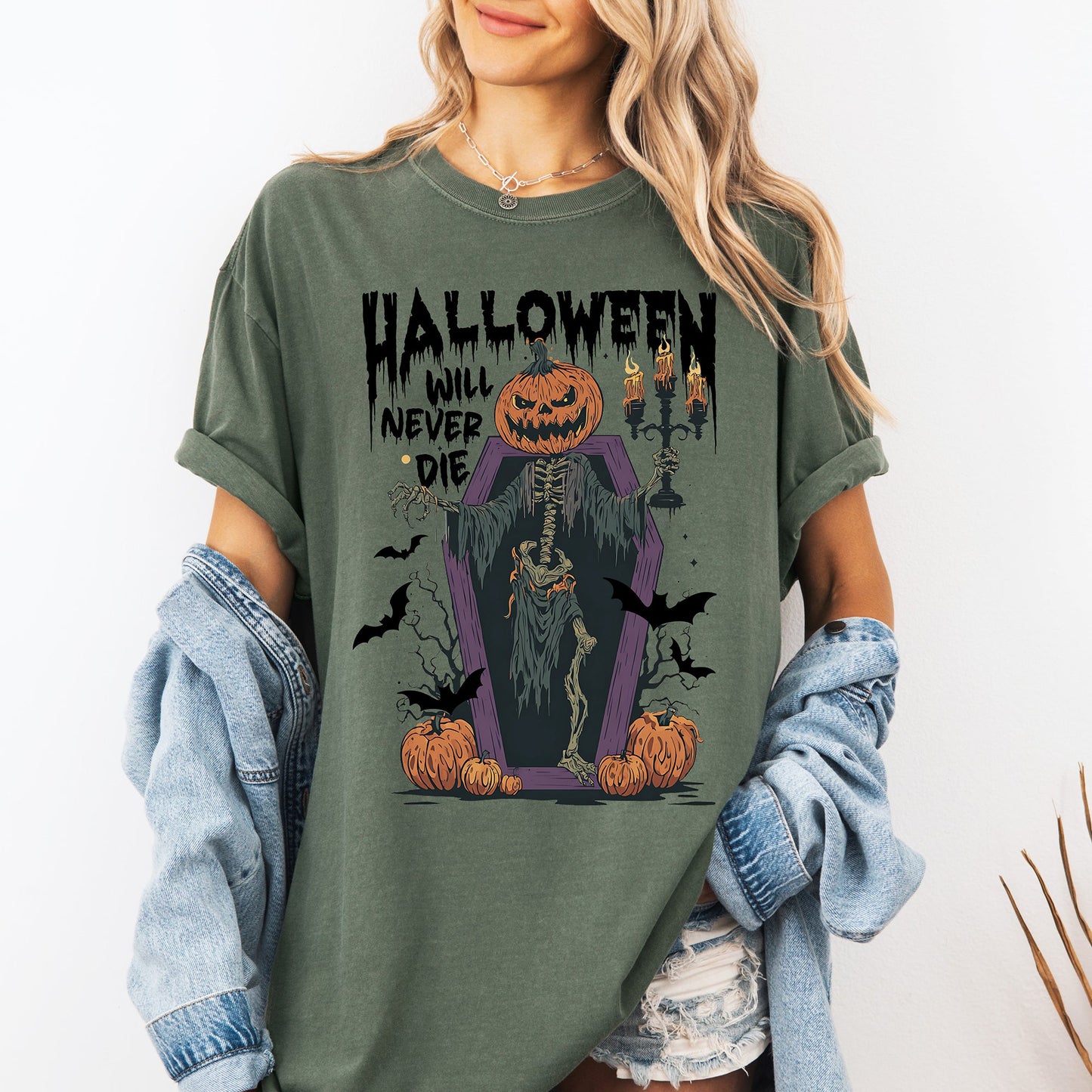 Halloween Will Never Die Spooky Jack o Lantern Pumpkin Comfort Colors T-Shirt Refinery Number One